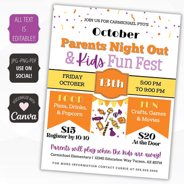 fall parents night out flyer